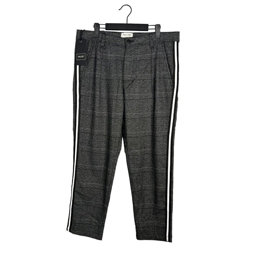 NWT Jack &‎ Jones Harper Check Gray Melange Anti Fit Ankle Crop Trouser Size 33